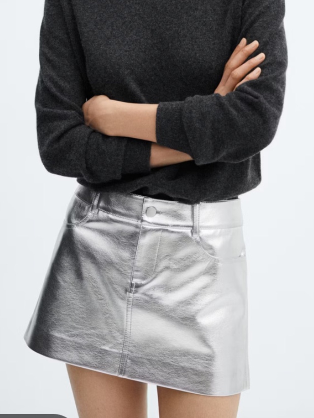 Mango Silver Metallic Faux-Leather Mini Skirt